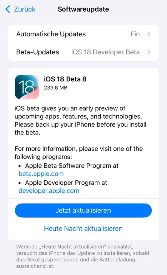 建平苹果手机维修分享苹果 iOS / iPadOS 18 开发者预览版 Beta 8 发布 